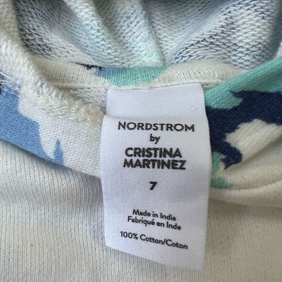 Cristina Martinez Print Cotton Hoodie Ivory Blue Grow To Bloom size 7 NWOT - Picture 3 of 3